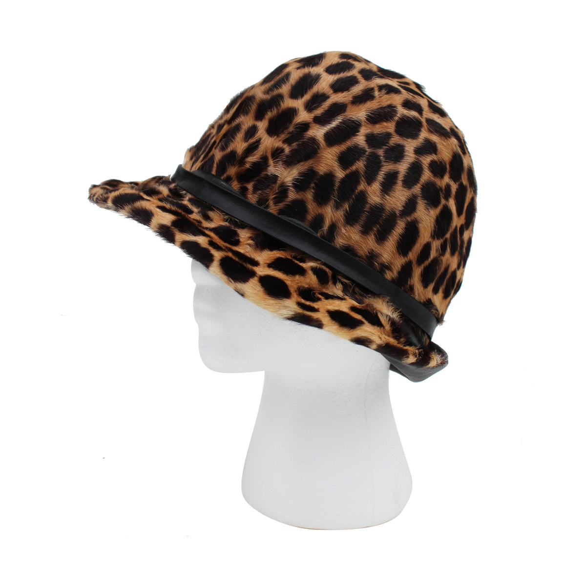 Vintage Leopard and Leather Fedora Style Fur Hat by Belmar 