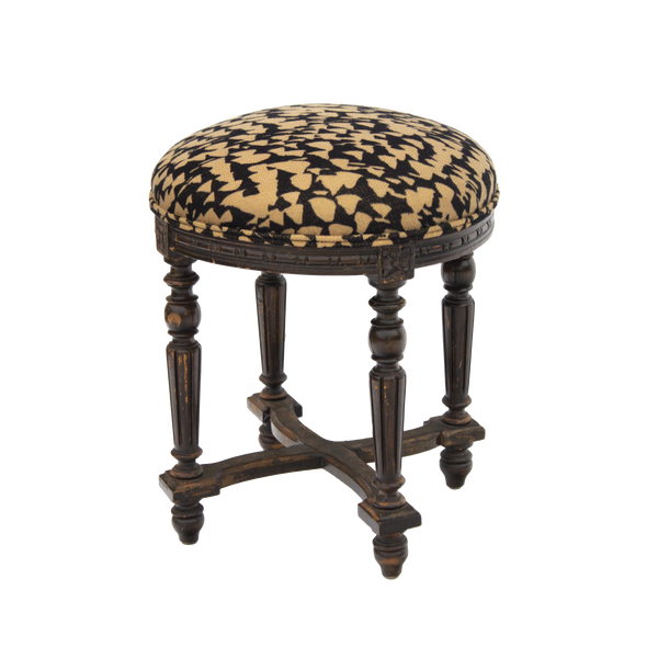 Small Round Stool or Ottoman, Newly Reupholstered