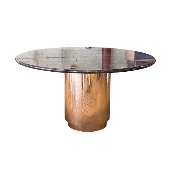 Round Granite Dining Table with Cylindrical Brass Base, 52"