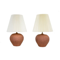 Textured Ceramic Table Lamps in Terracotta, Pair