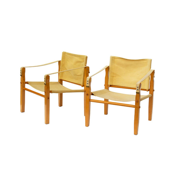 Mid-Century Modern Safari Chairs in Ochre Canvas by Gold Medal