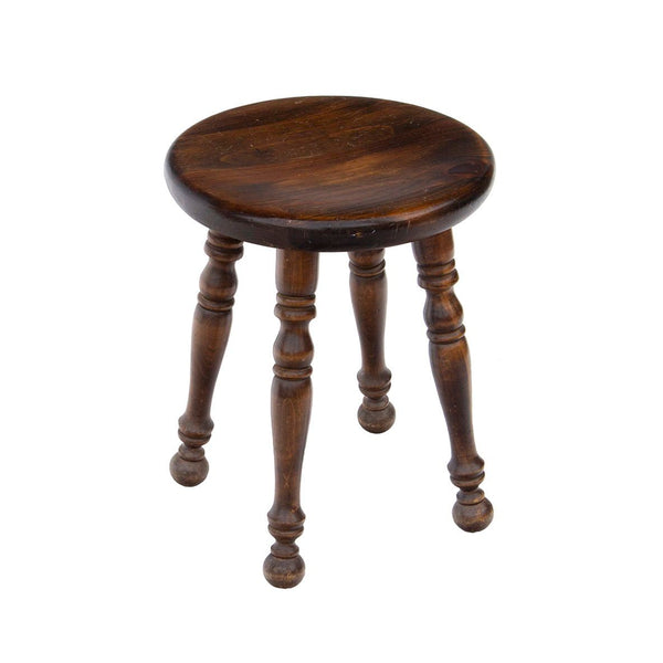 Dark Wooden Stool with Turned Legs