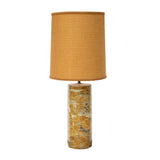 Cylindrical Ceramic Table Lamp in Faux Marble with Tweed Shade