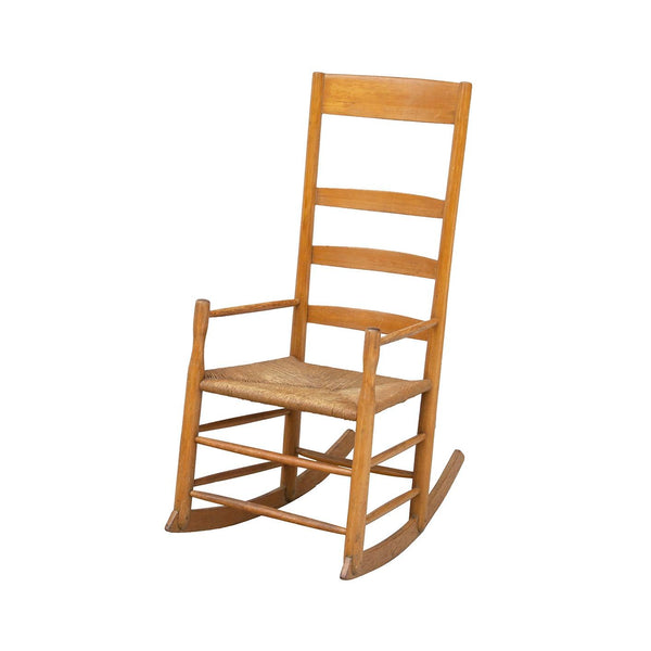 Handmade Birch Rocker with Woven Rush Seat