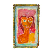 Folk Art Figure by Mr. Eddie with Bamboo Frame