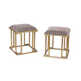 Square Brass Faux Bamboo Ottomans, pair