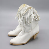 Vintage White Leather Fringe Western Cowgirl Cowboy Boots Size 6.5 by Natural Comfort
