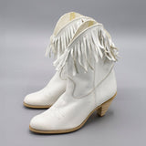 Vintage White Leather Fringe Western Cowgirl Cowboy Boots Size 6.5 by Natural Comfort