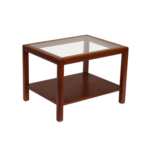 Parsons End Table in Walnut with Glass Top, Henredon attr.