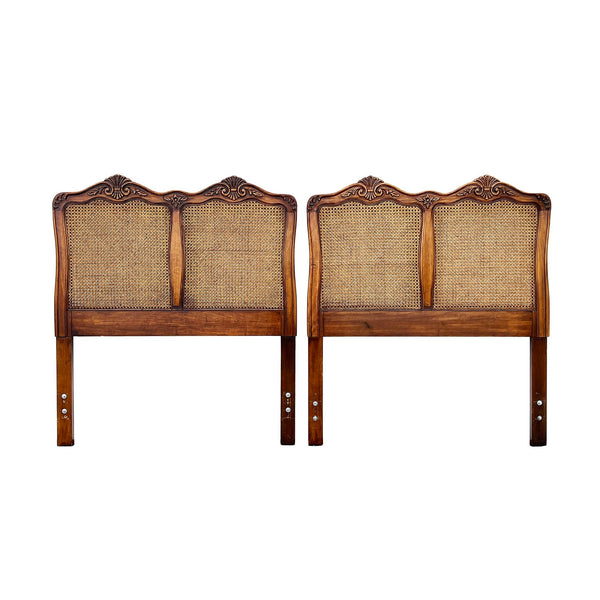 French Provincial Style Twin Headboards in Walnut and Caning attr. Henredon, pair