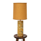 Cylindrical Ceramic Table Lamp in Faux Marble with Tweed Shade