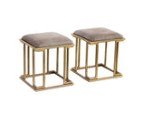 Square Brass Faux Bamboo Ottomans, pair