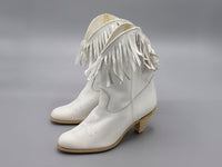 Vintage White Leather Fringe Western Cowgirl Cowboy Boots Size 6.5 by Natural Comfort