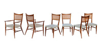 Paul McCobb for Calvin Walnut Dining Chairs with Caned Backs Directional , S/6