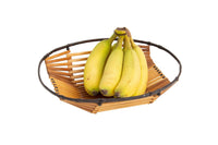 Vintage Fruit Basket Umanoff Style in Wood Beads and Wrapped Top Open Weave Boho Chic Oval