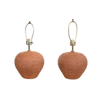 Textured Ceramic Table Lamps in Terracotta, Pair