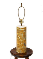 Cylindrical Ceramic Table Lamp in Faux Marble with Tweed Shade