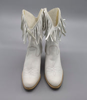 Vintage White Leather Fringe Western Cowgirl Cowboy Boots Size 6.5 by Natural Comfort