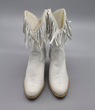 Vintage White Leather Fringe Western Cowgirl Cowboy Boots Size 6.5 by Natural Comfort