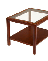 Parsons End Table in Walnut with Glass Top, Henredon attr.