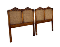 French Provincial Style Twin Headboards in Walnut and Caning attr. Henredon, pair