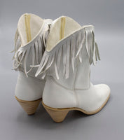 Vintage White Leather Fringe Western Cowgirl Cowboy Boots Size 6.5 by Natural Comfort