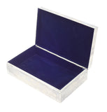 Minimalist Vintage Silver Silverplate Hinged Box with Navy Velvet Lining, 5x8