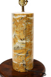 Cylindrical Ceramic Table Lamp in Faux Marble with Tweed Shade