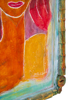 Folk Art Figure by Mr. Eddie with Bamboo Frame