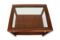 Parsons End Table in Walnut with Glass Top, Henredon attr.