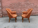 Petite Art Deco Channel Back Shell Chairs, pair