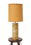 Cylindrical Ceramic Table Lamp in Faux Marble with Tweed Shade