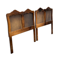 French Provincial Style Twin Headboards in Walnut and Caning attr. Henredon, pair