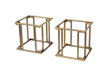 Square Brass Faux Bamboo Ottomans, pair