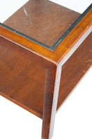 Parsons End Table in Walnut with Glass Top, Henredon attr.