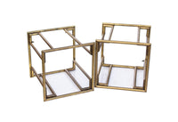 Square Brass Faux Bamboo Ottomans, pair