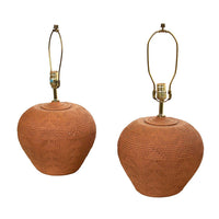 Textured Ceramic Table Lamps in Terracotta, Pair