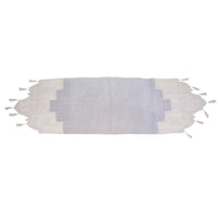 Vintage Natural Linen Table Runner with Crocheted, Fringed Ends