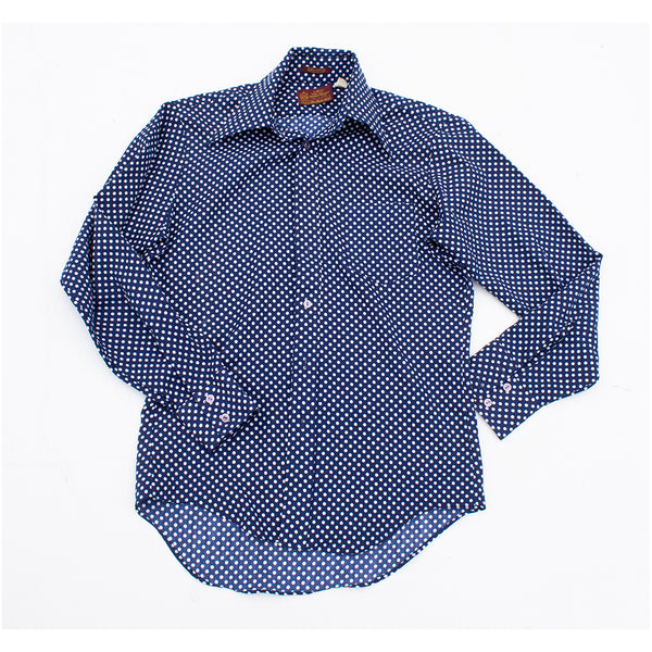 Vintage 1970s Polka Dot Sears Best Shirt Made in Japan Sz 15 M 15.5 Trim Cut Perma-Prest Polyester