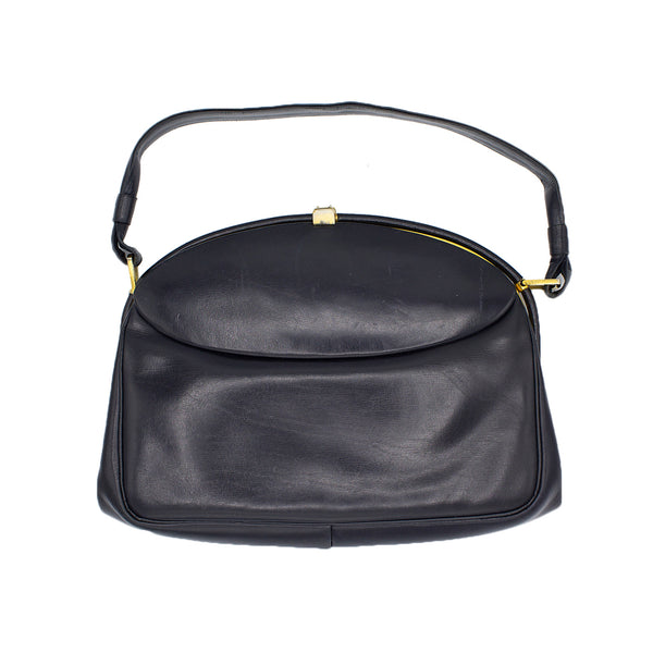 1960s Finnigans of Bond St. London Navy / Black Leather Frame Handbag