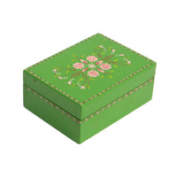 Handpainted Bright Green Lacquer Lidded Box with Pink Floral Decorations