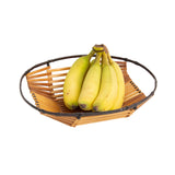 Vintage Fruit Basket Umanoff Style in Wood Beads and Wrapped Top Open Weave Boho Chic Oval