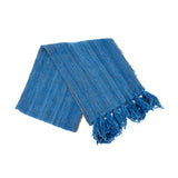 Vintage Boho Chic Textured Table Runner with Thick Fringed Ends in Azure Blue, 13.5" x 70"