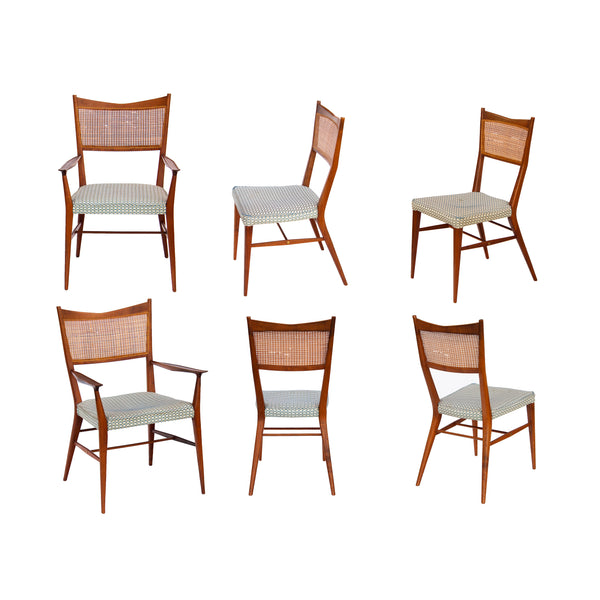 Paul McCobb for Calvin Walnut Dining Chairs with Caned Backs Directional , S/6