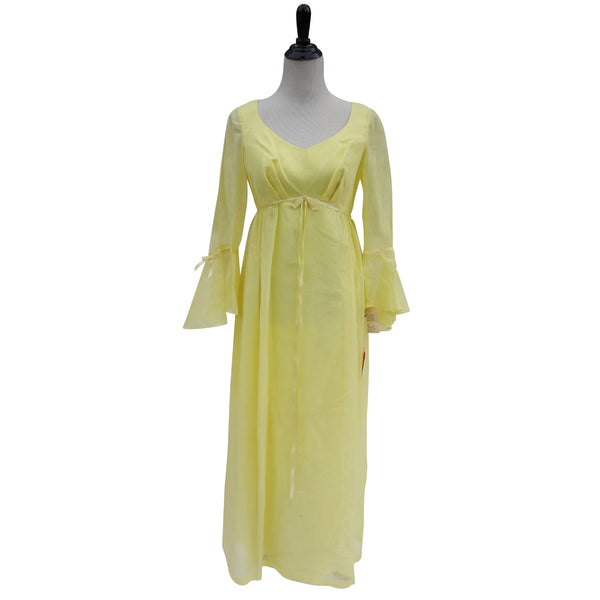 Long Vintage Yellow Bridesmaid Dress with Bell Sleeves Sz 11 Fits like 6 or 8 Belle Beauty Costume