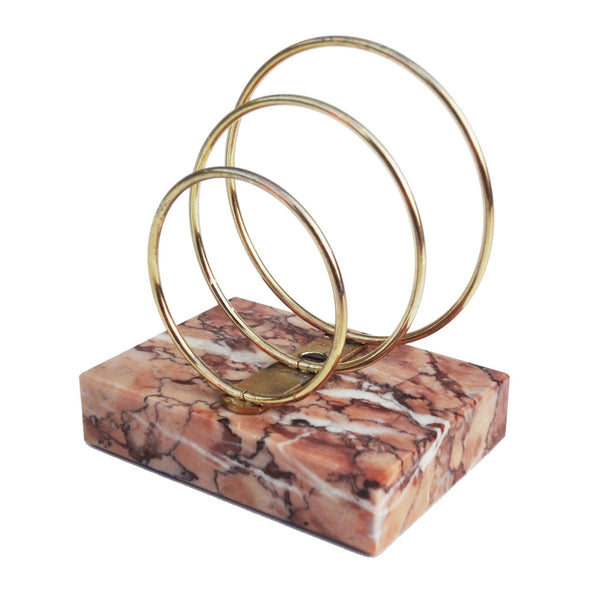Tiered Letter Holder in Brass and Pink Italian Marble