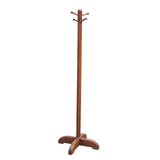 Wooden Coat Rack Stand with X Base and Carved Hooks