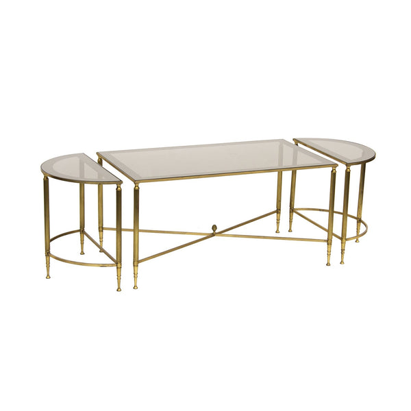 Neoclassical 3 pc Bunching Cocktail Table in Brass after Maison Jansen