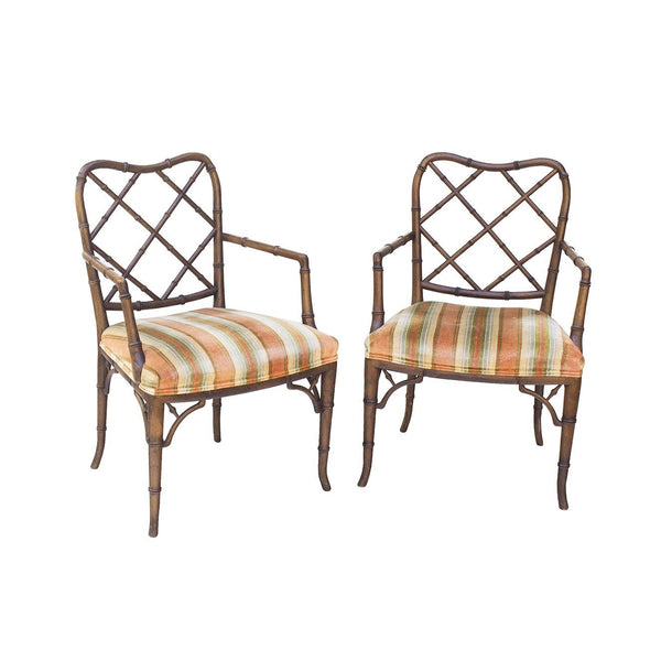 Faux Bamboo Hollywood Regency Armchairs, pair