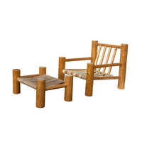 Hand Hewn Pine Log Armchair and Ottoman